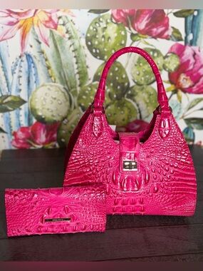 BRAHMIN AFFECTION PINK ADRIAN SATCHEL NWT & CORDELIA WALLET GENUINE LEATHER  NWT